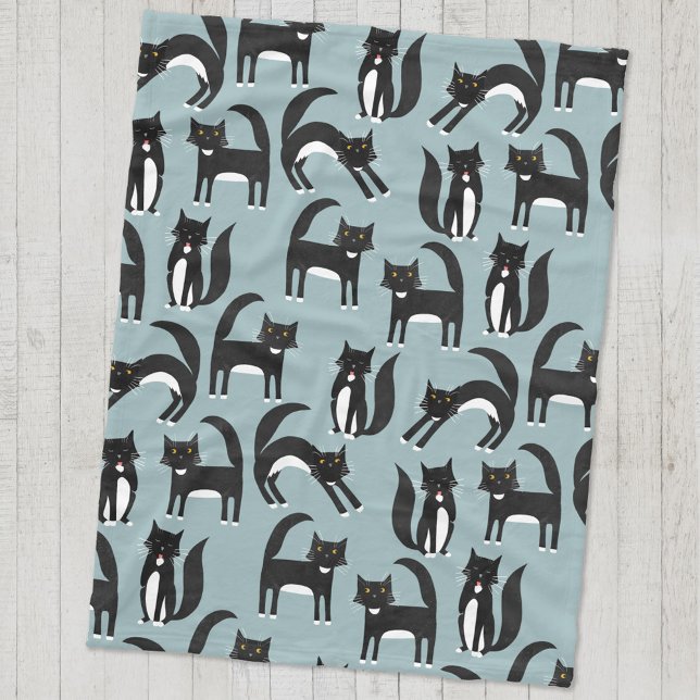 Cobertor De Velo Gatos de Tuxedo preto e branco (Black and white tuxedo cat pattern fleece blanket for animal lovers)