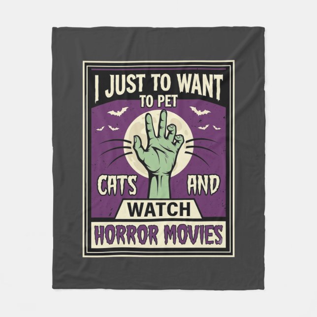 Cobertor De Velo Gatos E Filmes De Terror Design De Halloween (Frente)