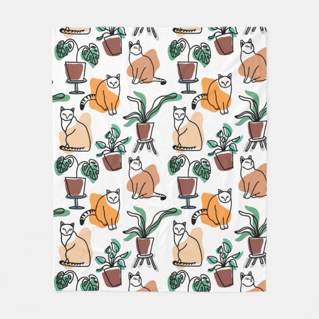 Cobertor De Velo Gatos e flores para desenho de linhagens (Frente)