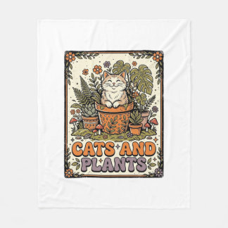 Cobertor De Velo Gatos E Plantas Casa De Campo Vintage De Gatos Pla
