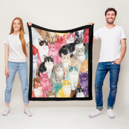 Cobertor De Velo Gatos em Multicolor