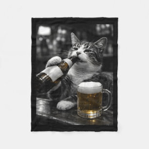 Cobertor De Velo Gatos engraçados bebendo no bar branco preto vinta