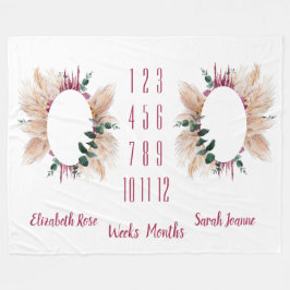 Cobertor De Velo Gêmeos Milestone Baby Blanket Pampas e Eucalyptus