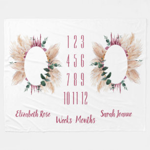 Cobertor De Velo Gêmeos Milestone Baby Blanket Pampas e Eucalyptus