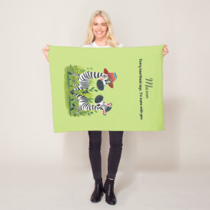 Cobertor De Velo Gêmeos Zebra no Nome Selvagem e Personalizado