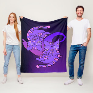 Cobertor De Velo Gemini Retro Neon Kittens Roxo Personalizável
