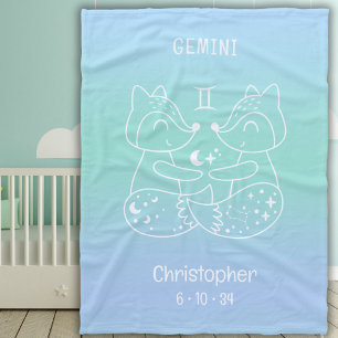 Cobertor De Velo Gemini Zodiac - Nome da Estrela Birthdate Blue Bab