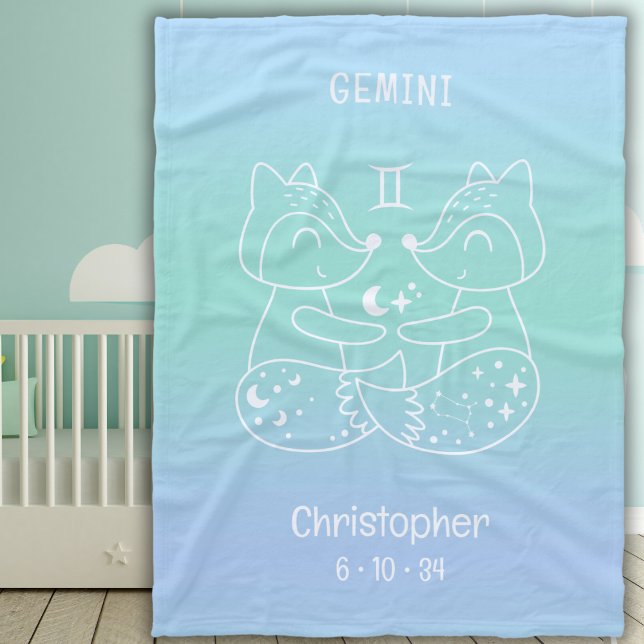 Cobertor De Velo Gemini Zodiac - Nome da Estrela Birthdate Blue Bab (Criador carregado)
