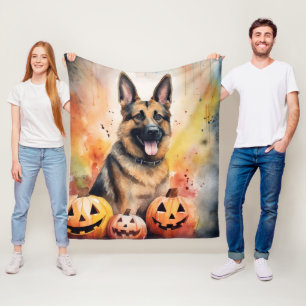 Cobertor De Velo German shepherd De Halloween Com Abóboras Assustad