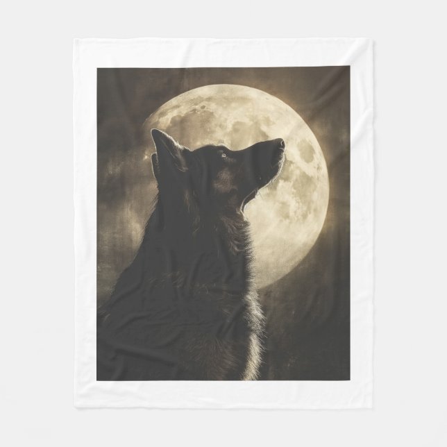 Cobertor De Velo German shepherd Gritando na Lua (Frente)
