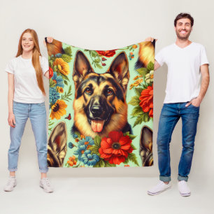 Cobertor De Velo German shepherd Vintage Floral