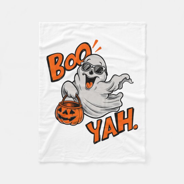 Cobertor De Velo Ghost Boo Yah Dia de as Bruxas engraçado Shirt Spo (Frente)