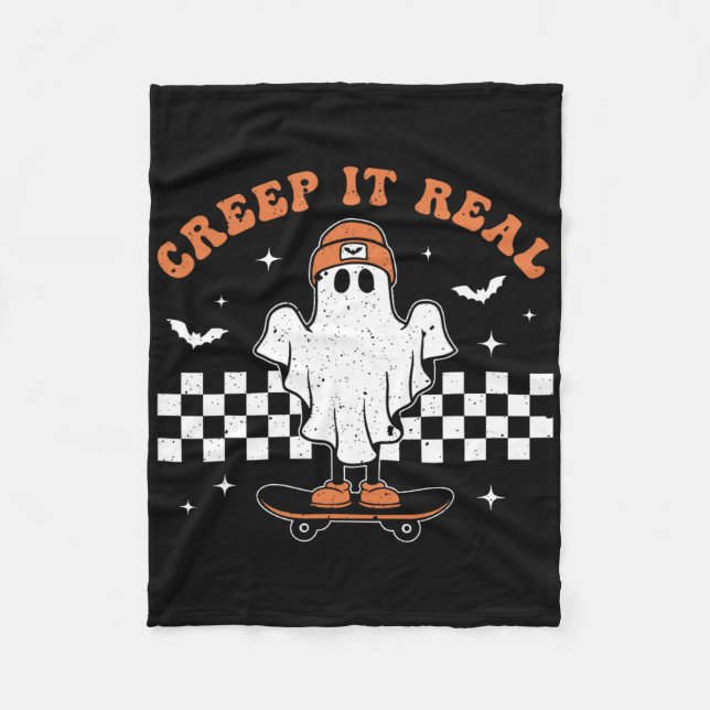 Cobertor De Velo Ghost Real - Skateboard Retro Cute Hallowee (Frente)