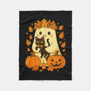 Cobertor De Velo Ghost Segurando Black Cat Halloween Pumpkins outon