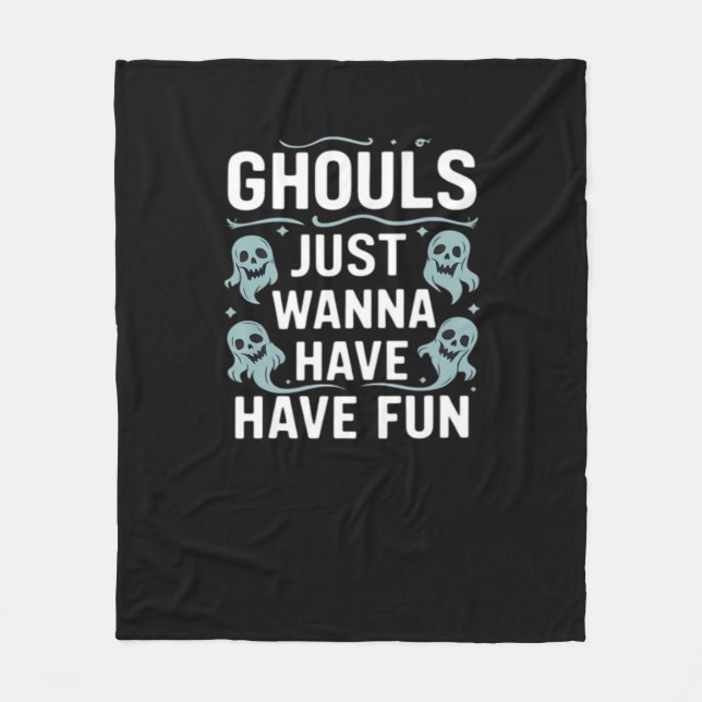 Cobertor De Velo Ghouls Só Quer Se Divertir - Feliz Halloween (Frente)