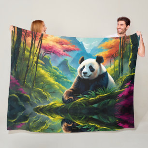 Cobertor De Velo Giant Panda na Colorida Floresta de Bambu