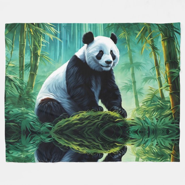 Cobertor De Velo Giant Panda na Floresta de Bamboo (Frente (Horizontal))