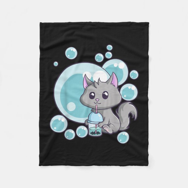 Cobertor De Velo Gift de Chá de Bolha de Gato | Boba Tea Cats Desig (Frente)