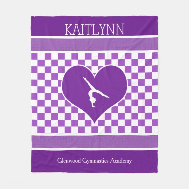 Cobertor De Velo Ginástica Checkered roxa bonita com monograma (Frente)