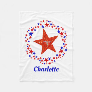 Cobertor De Velo Ginástica Stars Nome Monograma Azul Branco Vermelh