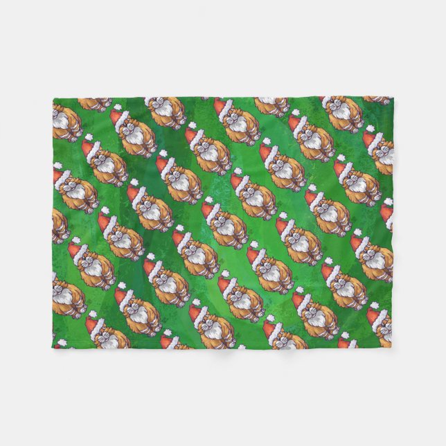 Cobertor De Velo Ginger Cat Christmas on Green (Frente (Horizontal))