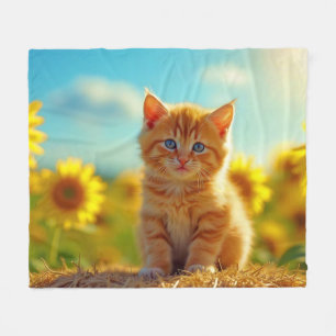 Cobertor De Velo Ginger Kitten Adorável no Campo dos Girassóis