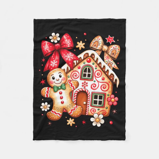 Cobertor De Velo Gingerbread Christmas Bow Christmas House Retro Co (Frente)