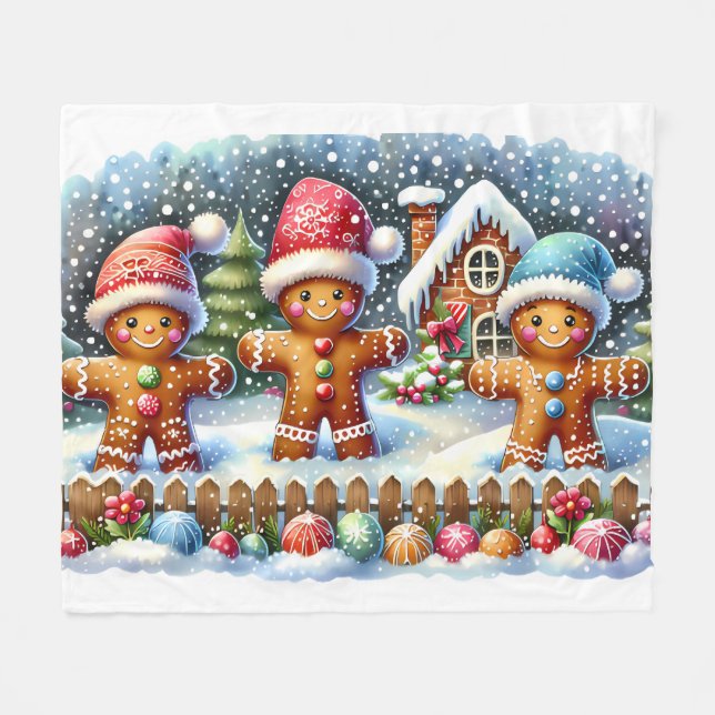 Cobertor De Velo Gingerbread Family Snowy Christmas Scene (Frente (Horizontal))