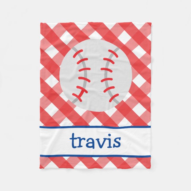 Cobertor De Velo Gingham Baseball Personalizado Fleece Blanket (Frente)