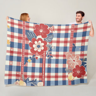 Cobertor De Velo Gingham Patriótico com Acentos Florais   Vermelho 