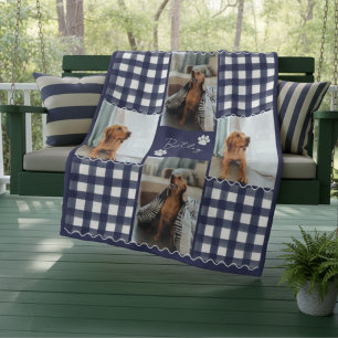 Cobertor De Velo Gingham Squiggle Pet Four Photo Grid