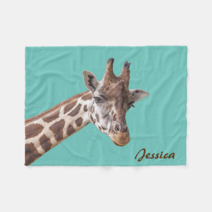 Cobertor De Velo Girafa Animal em Nome Teal Personalizado