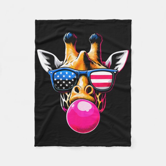 Cobertor De Velo Girafa Com Gles Dos Eua E Bubblegum 4 De Julho (Frente)