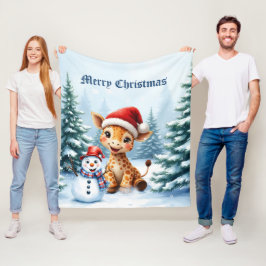Cobertor De Velo Girafa de Cartoon Bonita com Santa Hat e Snowman