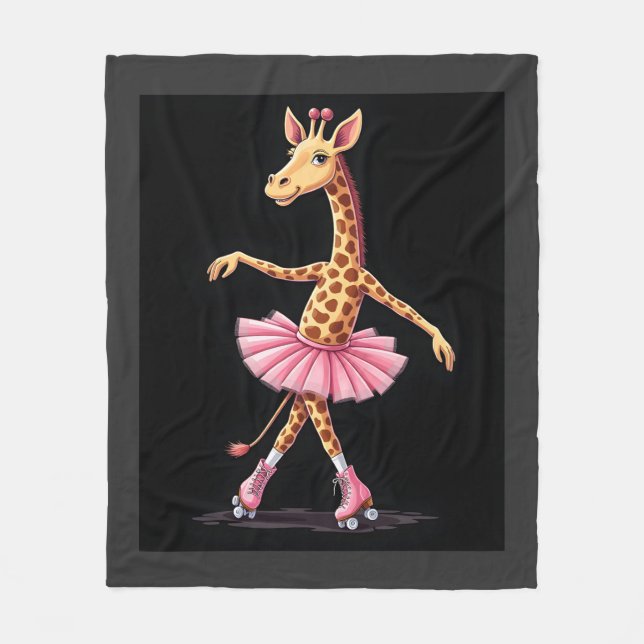 Cobertor De Velo Girafa De Patins Em Tutu Rosa E Regata (Frente)