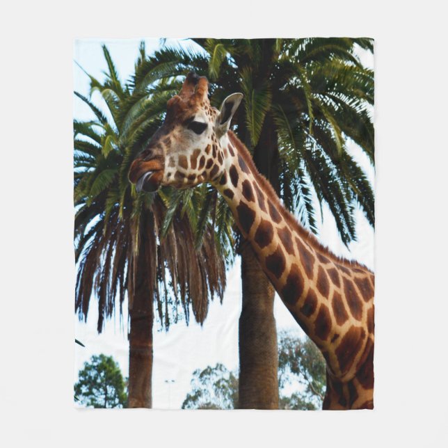 Cobertor De Velo Girafa Engraçada Soprando Uma Framboesa, Média (Frente)