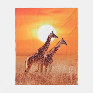 Cobertor De Velo Girafa na savana africana contra o backdro