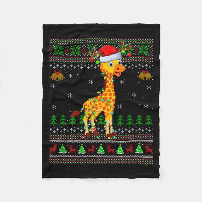 Cobertor De Velo Giraffe Ugly Christmas Sweaters Holiday Santa Cute (Frente)