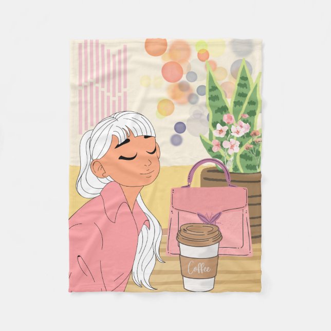 COBERTOR DE VELO GIRL ANIME, EM UM LUGAR DE CAFÉ (Frente)