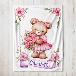Cobertor De Velo Girls Cute Teddy Bear Kids Fleece Blanket