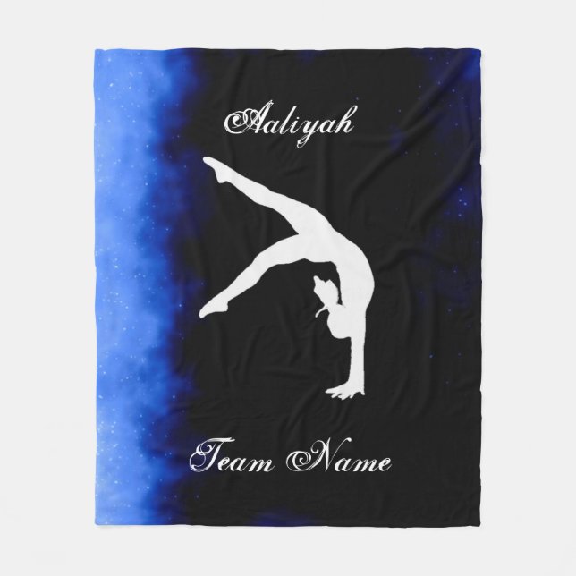 Cobertor De Velo Girls Gymnastics Black, Blue, White com Nome da Eq (Frente)