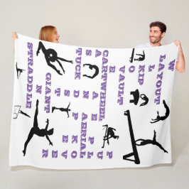 Cobertor De Velo Girls Gymnastics Crossword White, Purple & Black