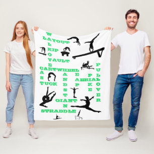 Cobertor De Velo Girls Gymnastics Crossword White, Verde e Preto