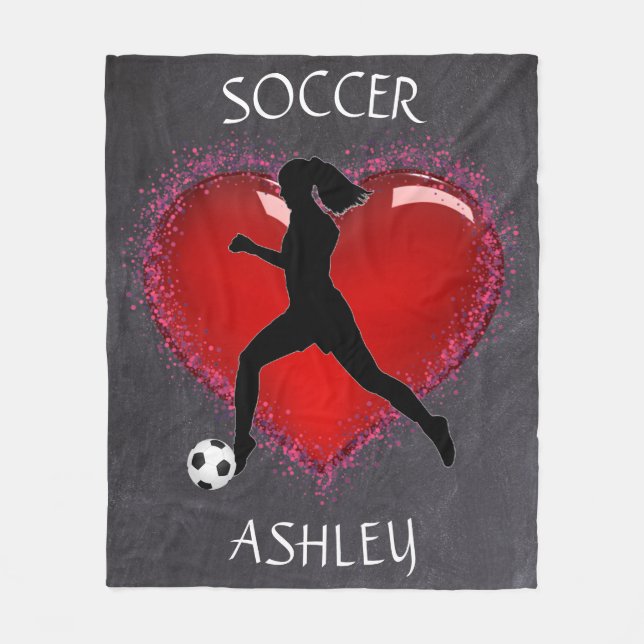 Cobertor De Velo Girls Soccer Chalkboard Heart w/ Name (Frente)