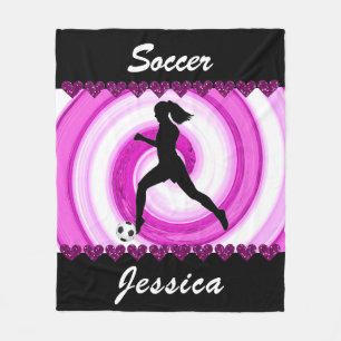 Cobertor De Velo Girls Soccer Swirls and Glitter Hearts