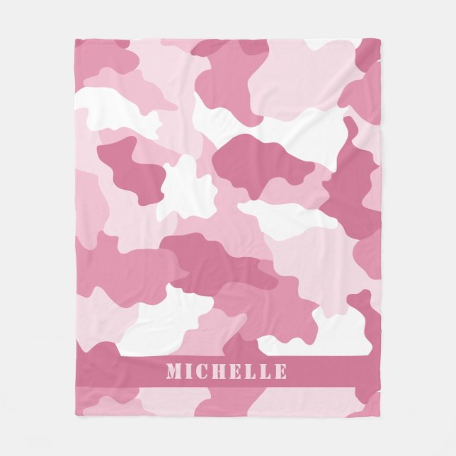 Cobertor De Velo Girly Pink Camo Camouflage Nome do Monograma (Frente)