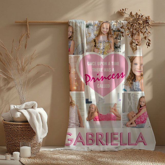 Cobertor De Velo Girly Princess Photo Collage Heart | Nome (Criador carregado)
