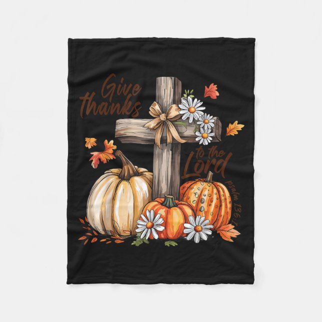 Cobertor De Velo Give Thanks To The Lord Fall Pumpkin Thanksgiving  (Frente)