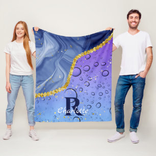 Cobertor De Velo Glam Aqua Blue Water Droplets Ombre Monograma
