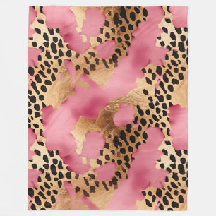 Cobertor De Velo Glam Leopardo Dourado rosa
